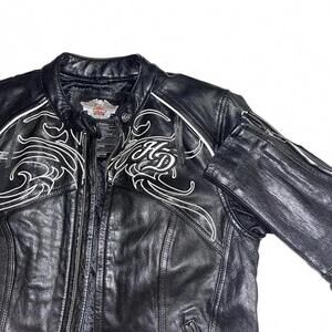 Harley-Davidson Women's Small Leather Motorcycle Jacket with Embroidered Design